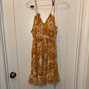 Floral Spaghetti Strap Sundress in Mustard & White